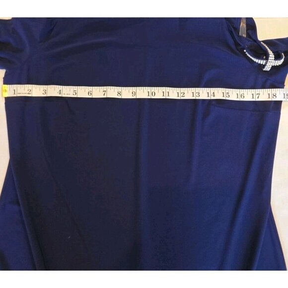 MSK Petite Rhinestone Strap Dress Navy Blue Large Open Sleeve Cold Shoulder 3/4 - Picture 5 of 10